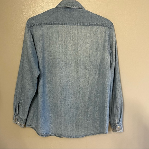 Christopher & Banks Vintage Denim Snap button Holiday Snowflake Button Up M - Picture 8 of 13